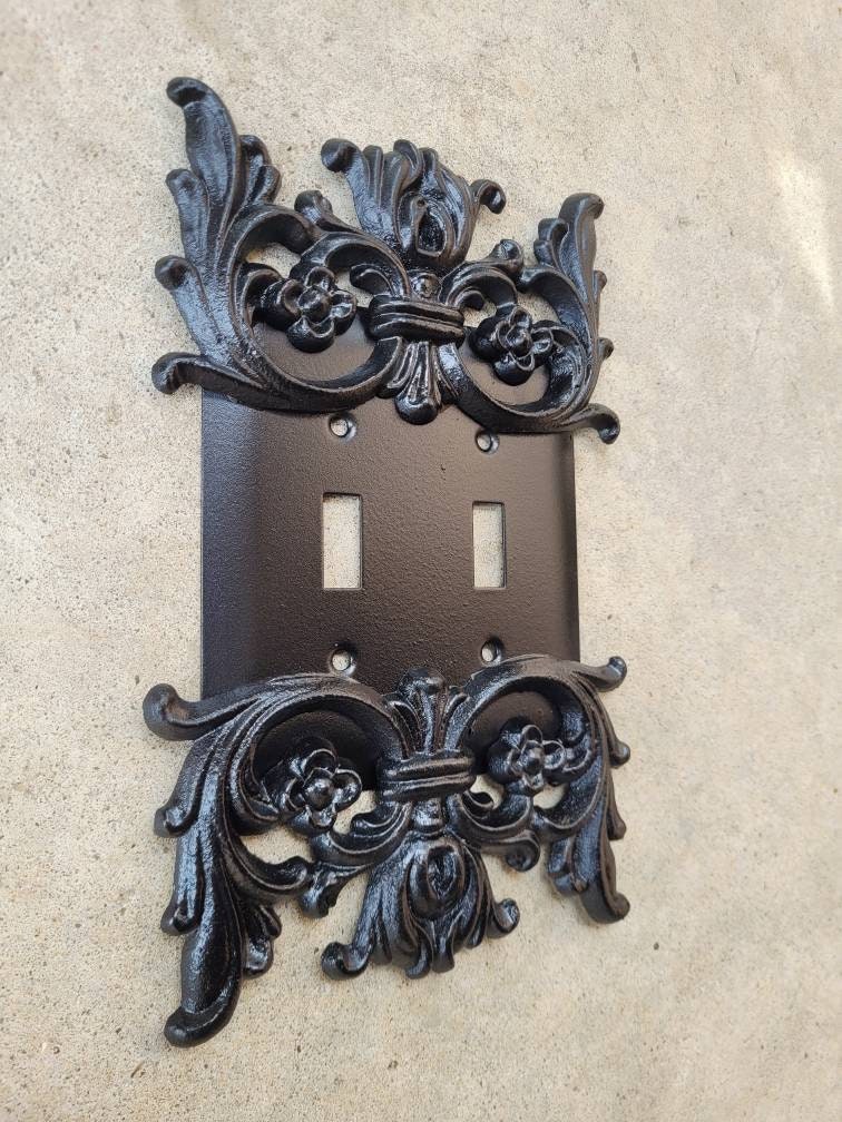 Metal Double Toggle Light Switch Wall Plate Cover, Two gang switch plate, Tuscan Wall decor | PICK YOUR COLOR | FleurDeLisJunkie