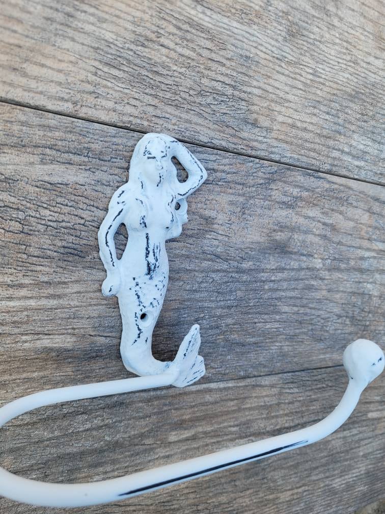Mermaid Toilet Paper Holder, TP Holder, Toilet Tissue Holder, Wall Hook, Beach Cottage, Lake house bathroom decor, Bath fixture, shabby chic