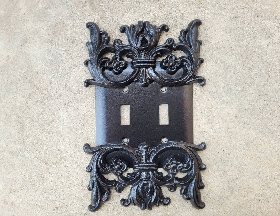 Metal Double Toggle Light Switch Wall Plate Cover, Two gang switch plate, Tuscan Wall decor | PICK YOUR COLOR | FleurDeLisJunkie