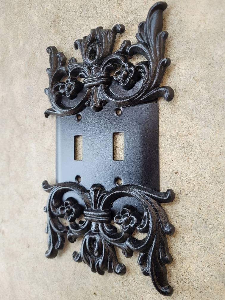Metal Double Toggle Light Switch Wall Plate Cover, Two gang switch plate, Tuscan Wall decor | PICK YOUR COLOR | FleurDeLisJunkie