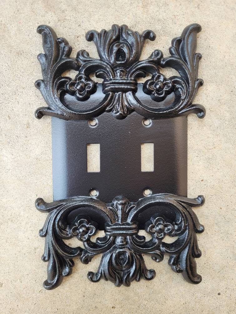 Metal Double Toggle Light Switch Wall Plate Cover, Two gang switch plate, Tuscan Wall decor | PICK YOUR COLOR | FleurDeLisJunkie