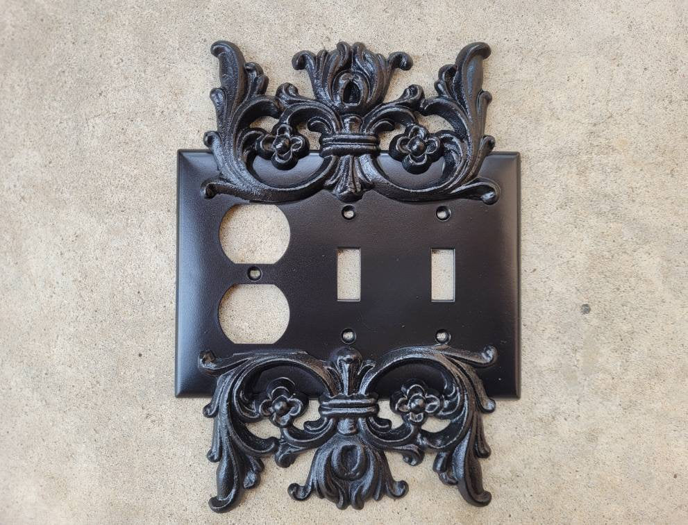 Two Toggle One Outlet Combo | PICK YOUR COLOR | Switch Plate Covers | FleurDeLisJunkie | Light Switch Cover, Double Toggle Plug