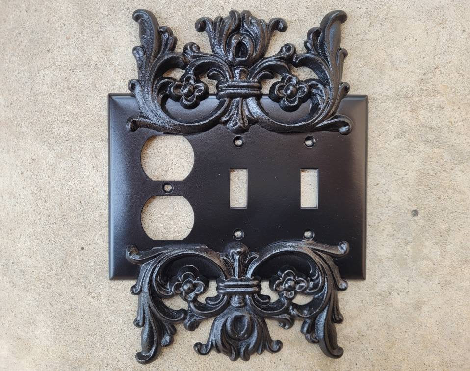 Two Toggle One Outlet Combo | PICK YOUR COLOR | Switch Plate Covers | FleurDeLisJunkie | Light Switch Cover, Double Toggle Plug