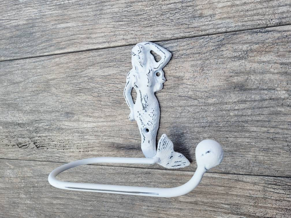 Mermaid Toilet Paper Holder, TP Holder, Toilet Tissue Holder, Wall Hook, Beach Cottage, Lake house bathroom decor, Bath fixture, shabby chic