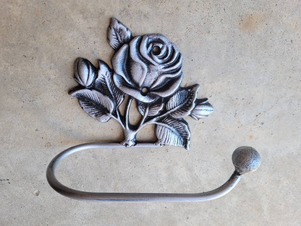 Toilet Paper Holder Rose, Tissue Holder, TP Hanger, Cottage Bathroom, Toilet Paper Hanger Rose TP Holder, Iron Metal Bath Hardware