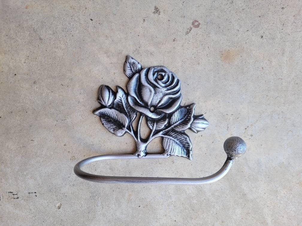 Toilet Paper Holder Rose, Tissue Holder, TP Hanger, Cottage Bathroom, Toilet Paper Hanger Rose TP Holder, Iron Metal Bath Hardware