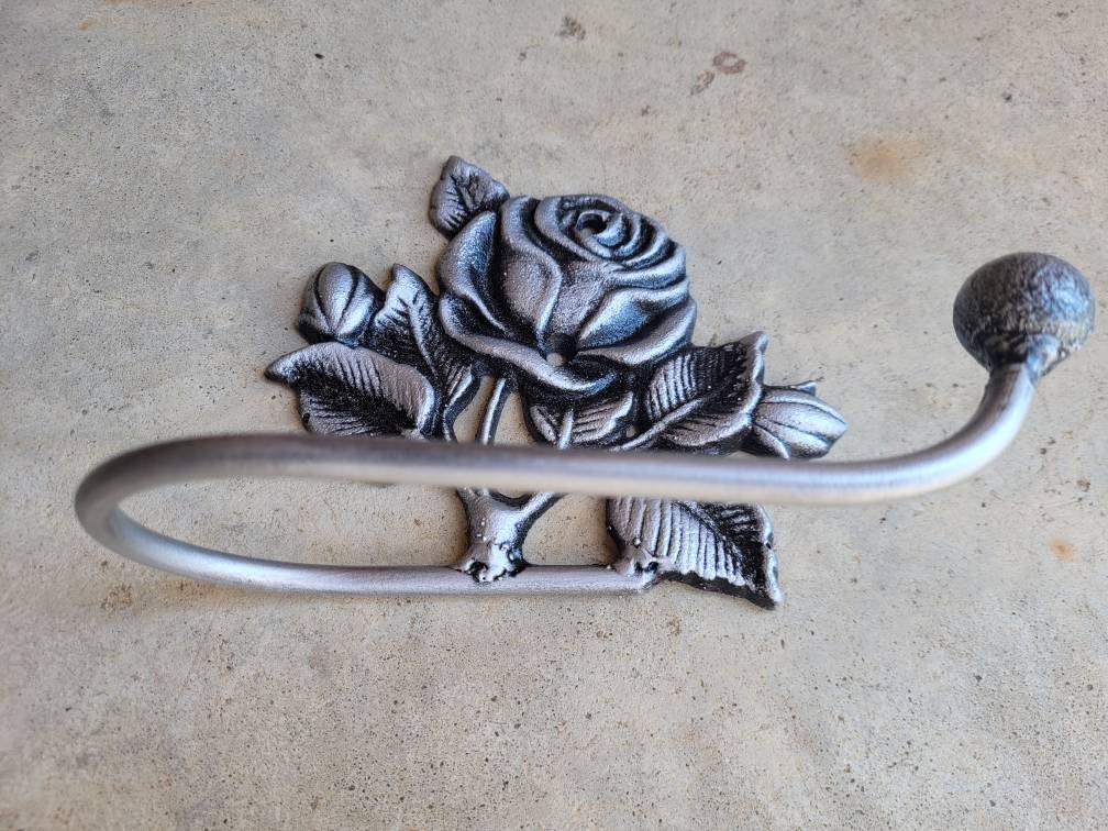 Toilet Paper Holder Rose, Tissue Holder, TP Hanger, Cottage Bathroom, Toilet Paper Hanger Rose TP Holder, Iron Metal Bath Hardware