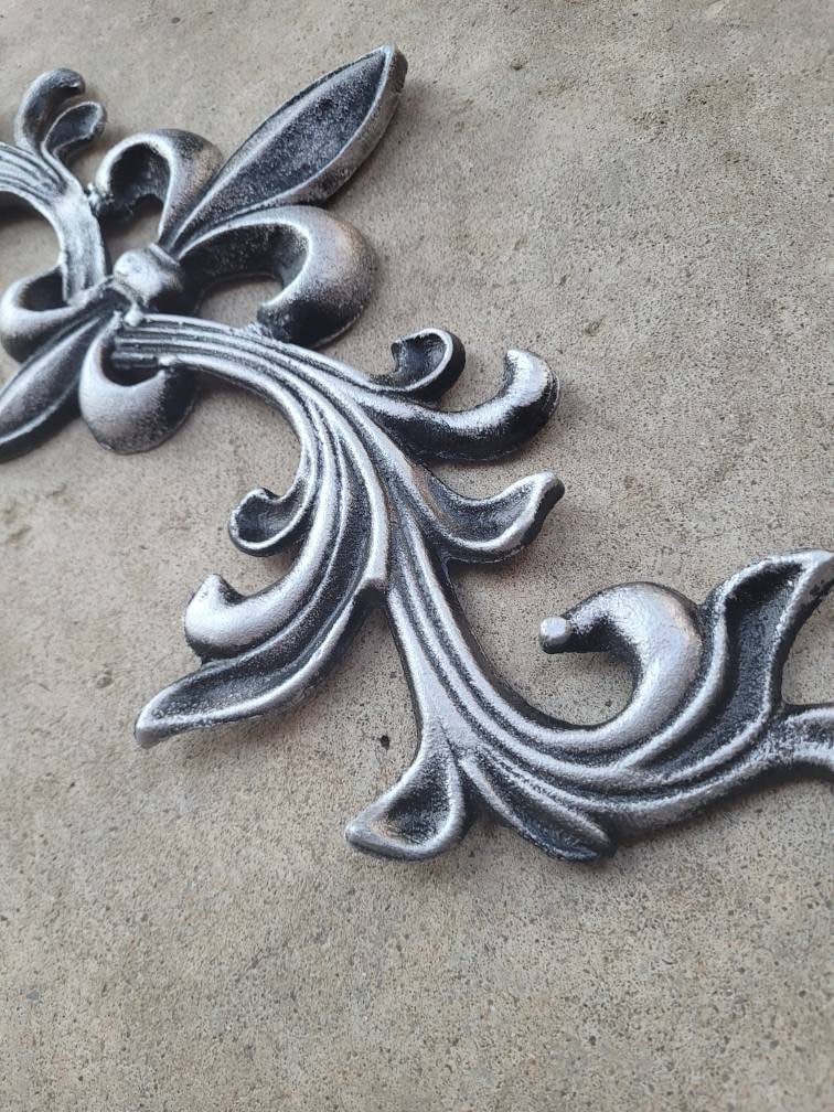 Cast Iron Fleur de Lis Topper | PICK YOUR COLOR | French style Pediment | Wrought Iron Decor | French Country | Metal Art | Valance |