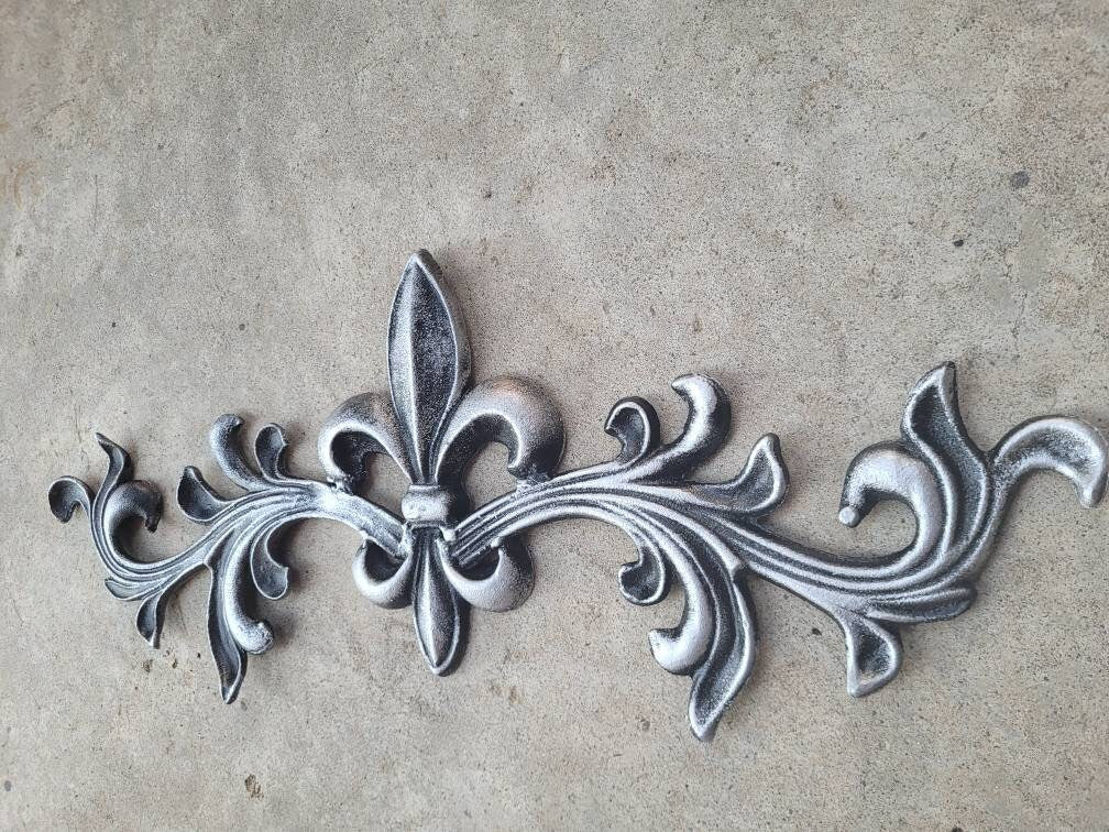 Cast Iron Fleur de Lis Topper | PICK YOUR COLOR | French style Pediment | Wrought Iron Decor | French Country | Metal Art | Valance |