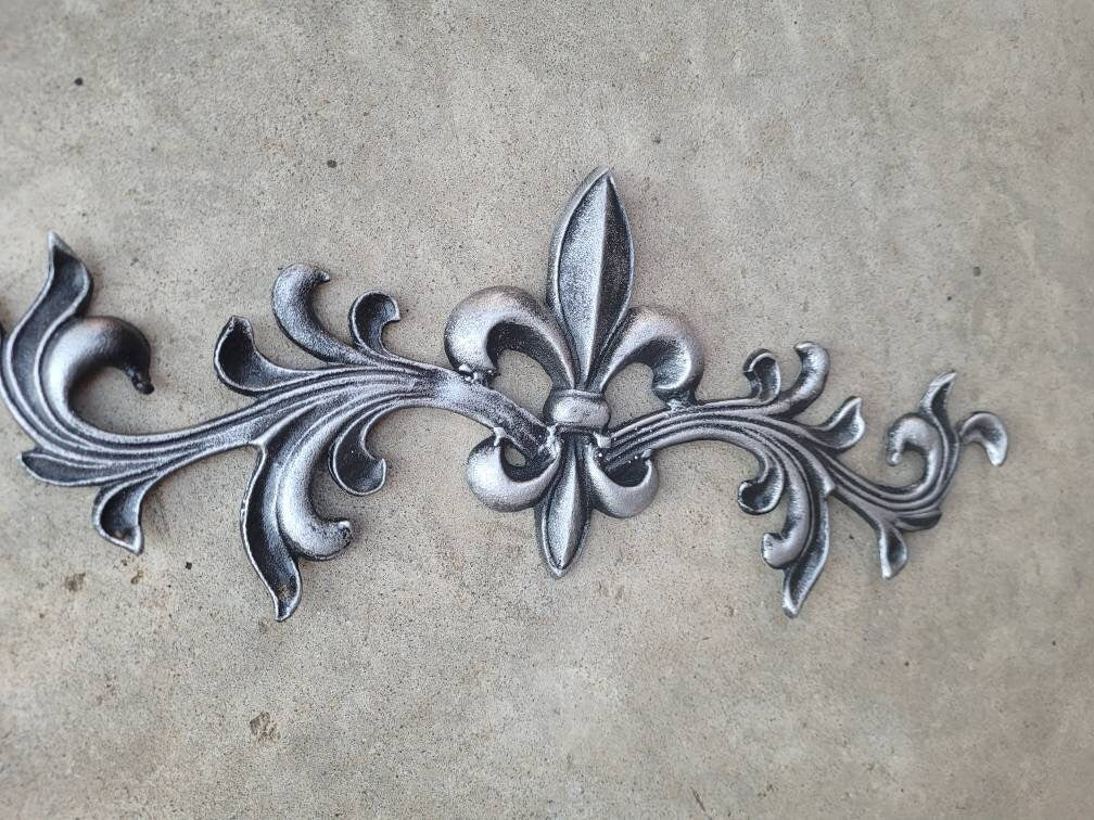 Cast Iron Fleur de Lis Topper | PICK YOUR COLOR | French style Pediment | Wrought Iron Decor | French Country | Metal Art | Valance |