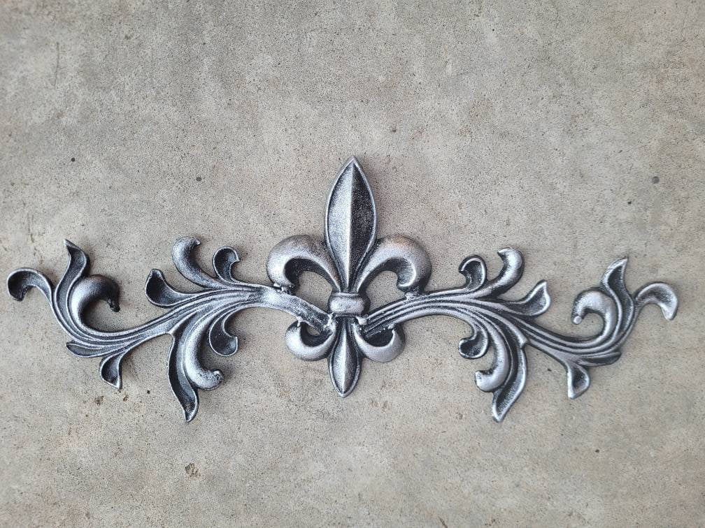 Cast Iron Fleur de Lis Topper | PICK YOUR COLOR | French style Pediment | Wrought Iron Decor | French Country | Metal Art | Valance |