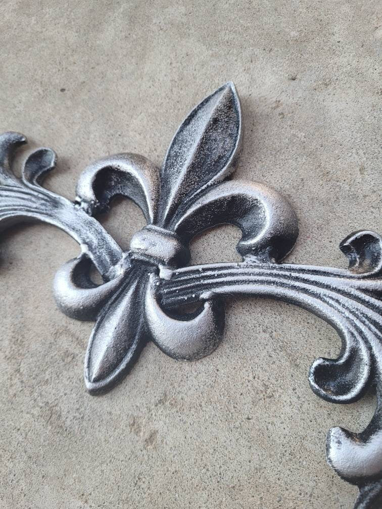 Cast Iron Fleur de Lis Topper | PICK YOUR COLOR | French style Pediment | Wrought Iron Decor | French Country | Metal Art | Valance |