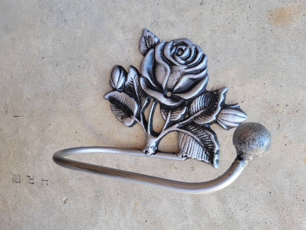 Toilet Paper Holder Rose, Tissue Holder, TP Hanger, Cottage Bathroom, Toilet Paper Hanger Rose TP Holder, Iron Metal Bath Hardware