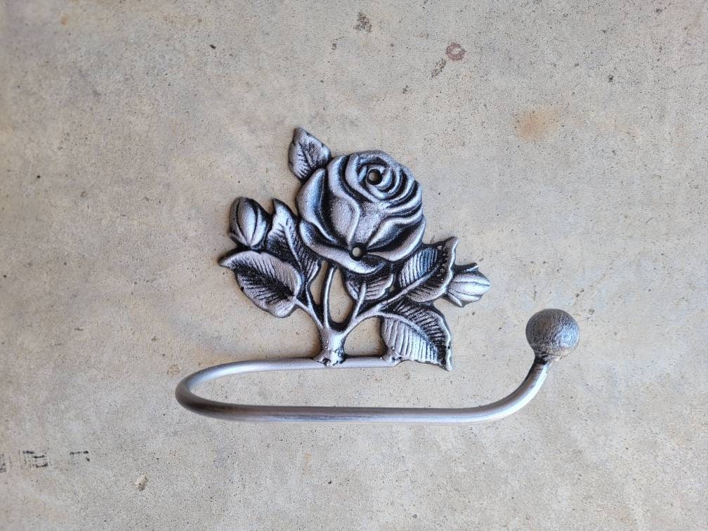 Toilet Paper Holder Rose, Tissue Holder, TP Hanger, Cottage Bathroom, Toilet Paper Hanger Rose TP Holder, Iron Metal Bath Hardware