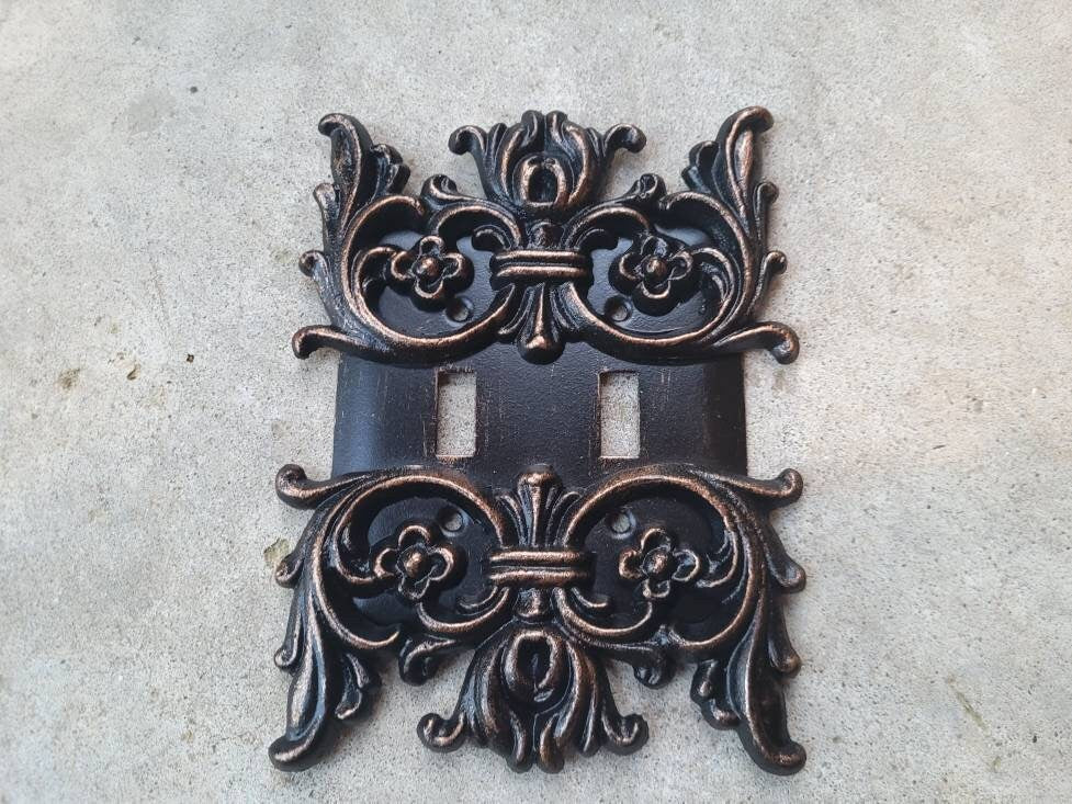 Metal Double Two Toggle Light Switch Wall Plate Cover, PICK YOUR COLOR, Two gang switchplate, Tuscan Wall decor | FleurDeLisJunkie