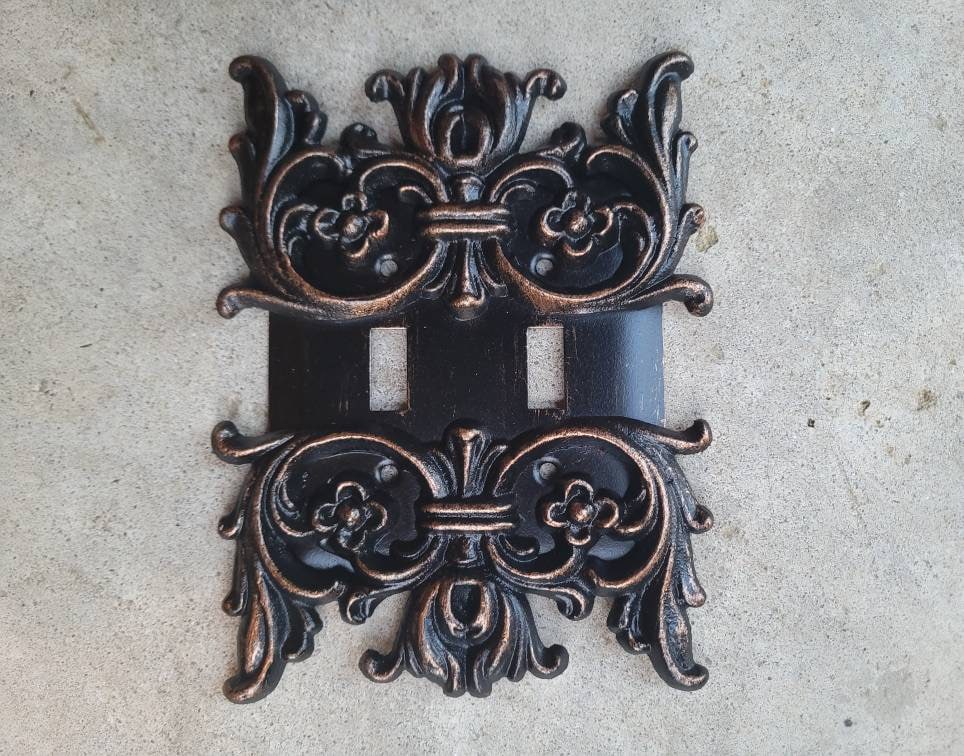 Metal Double Two Toggle Light Switch Wall Plate Cover, PICK YOUR COLOR, Two gang switchplate, Tuscan Wall decor | FleurDeLisJunkie