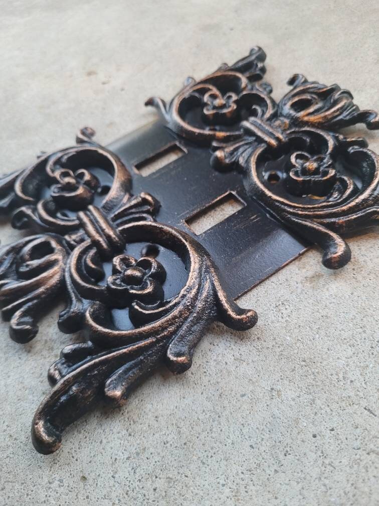 Metal Double Two Toggle Light Switch Wall Plate Cover, PICK YOUR COLOR, Two gang switchplate, Tuscan Wall decor | FleurDeLisJunkie