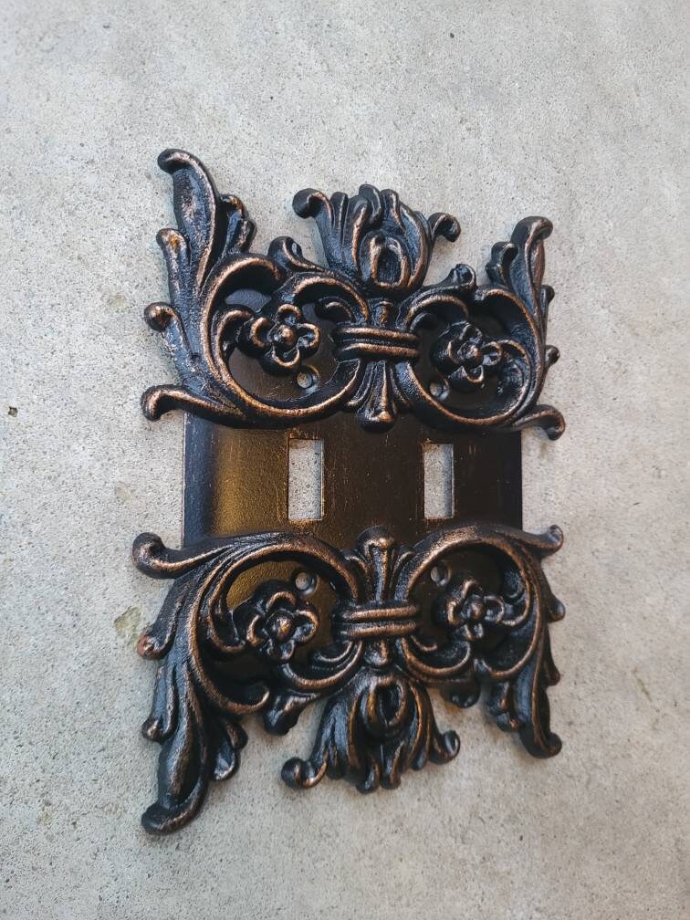 Metal Double Two Toggle Light Switch Wall Plate Cover, PICK YOUR COLOR, Two gang switchplate, Tuscan Wall decor | FleurDeLisJunkie