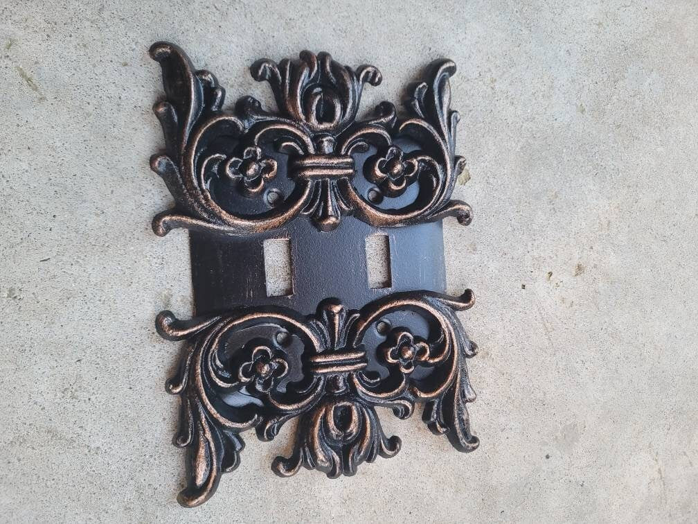 Metal Double Two Toggle Light Switch Wall Plate Cover, PICK YOUR COLOR, Two gang switchplate, Tuscan Wall decor | FleurDeLisJunkie