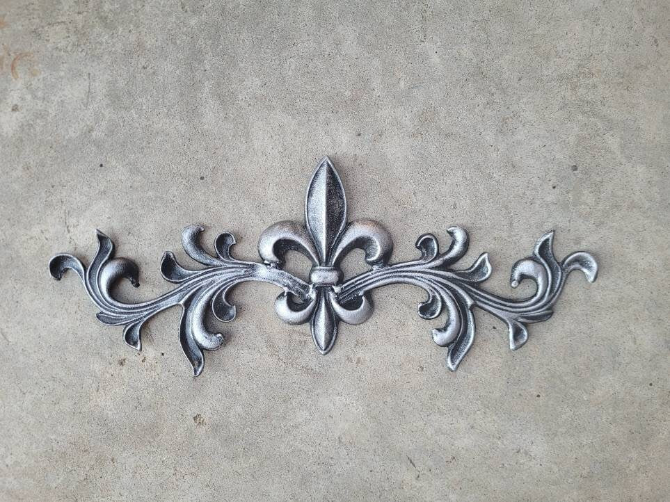 Cast Iron Fleur de Lis Topper | PICK YOUR COLOR | French style Pediment | Wrought Iron Decor | French Country | Metal Art | Valance |