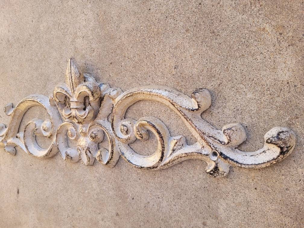 Fleur De Lis Topper Metal - PICK YOUR COLOR - 15.5"Wall Plaque Valance, Old World, Tuscan Metal Art, Cabinet Hardware, Kitchen, Bathroom