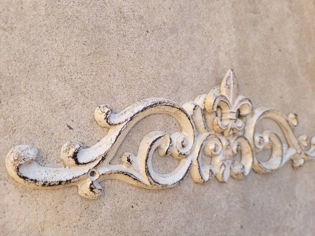 Fleur De Lis Topper Metal - PICK YOUR COLOR - 15.5"Wall Plaque Valance, Old World, Tuscan Metal Art, Cabinet Hardware, Kitchen, Bathroom