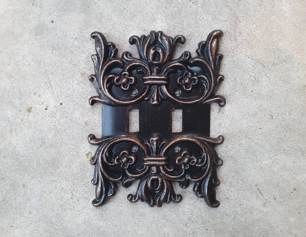 Metal Double Two Toggle Light Switch Wall Plate Cover, PICK YOUR COLOR, Two gang switchplate, Tuscan Wall decor | FleurDeLisJunkie