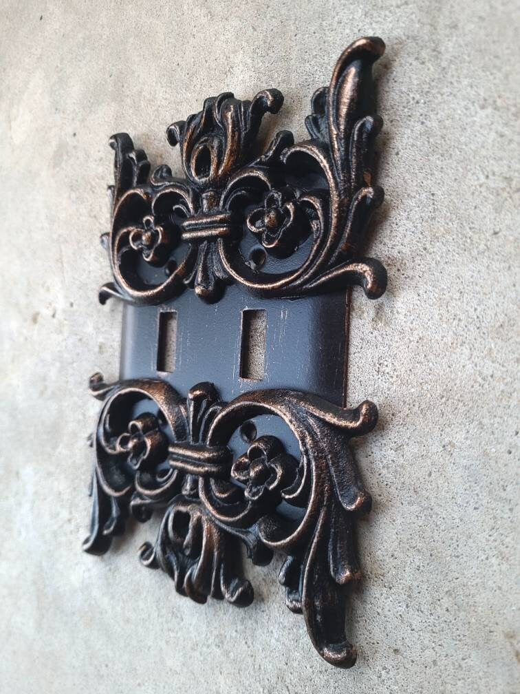 Metal Double Two Toggle Light Switch Wall Plate Cover, PICK YOUR COLOR, Two gang switchplate, Tuscan Wall decor | FleurDeLisJunkie