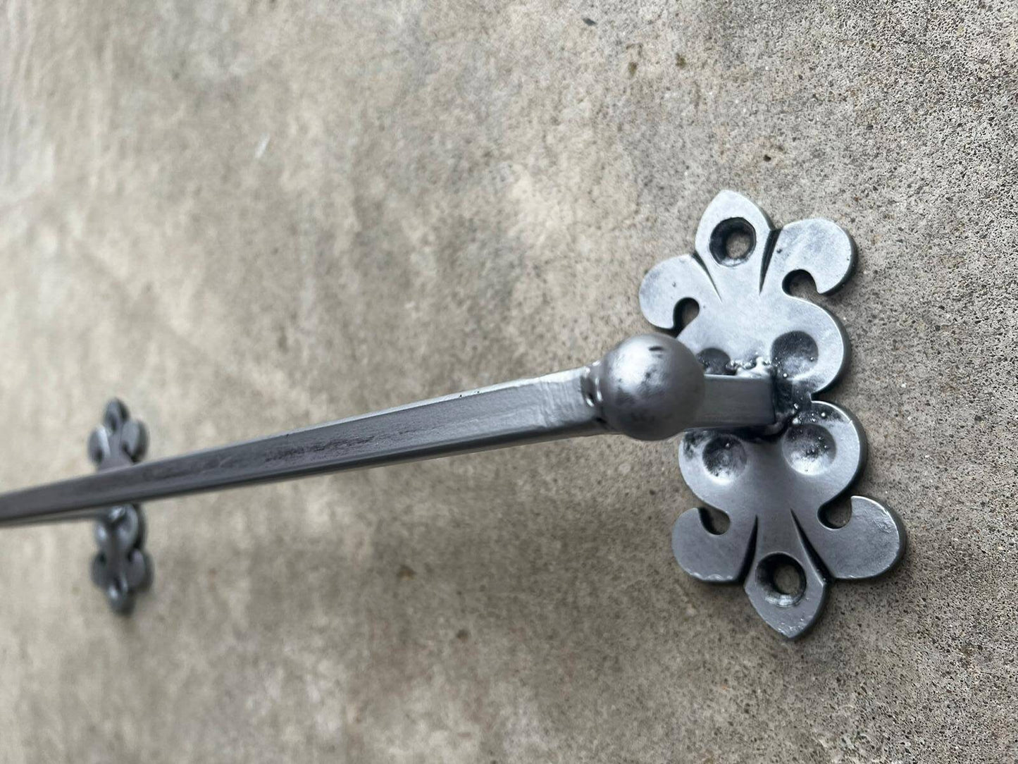 Metal Towel Bar for Bathrooom, hand painted. Original design. Hacienda Spanish Mediterranean Medieval Royal Old World Iron Bath Fixture.