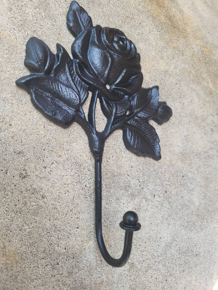 Rose Hook, Towel Hanger, Cottage Bathroom, Metal Rose Hook, Robe Hook, Iron Metal Bath Hardware