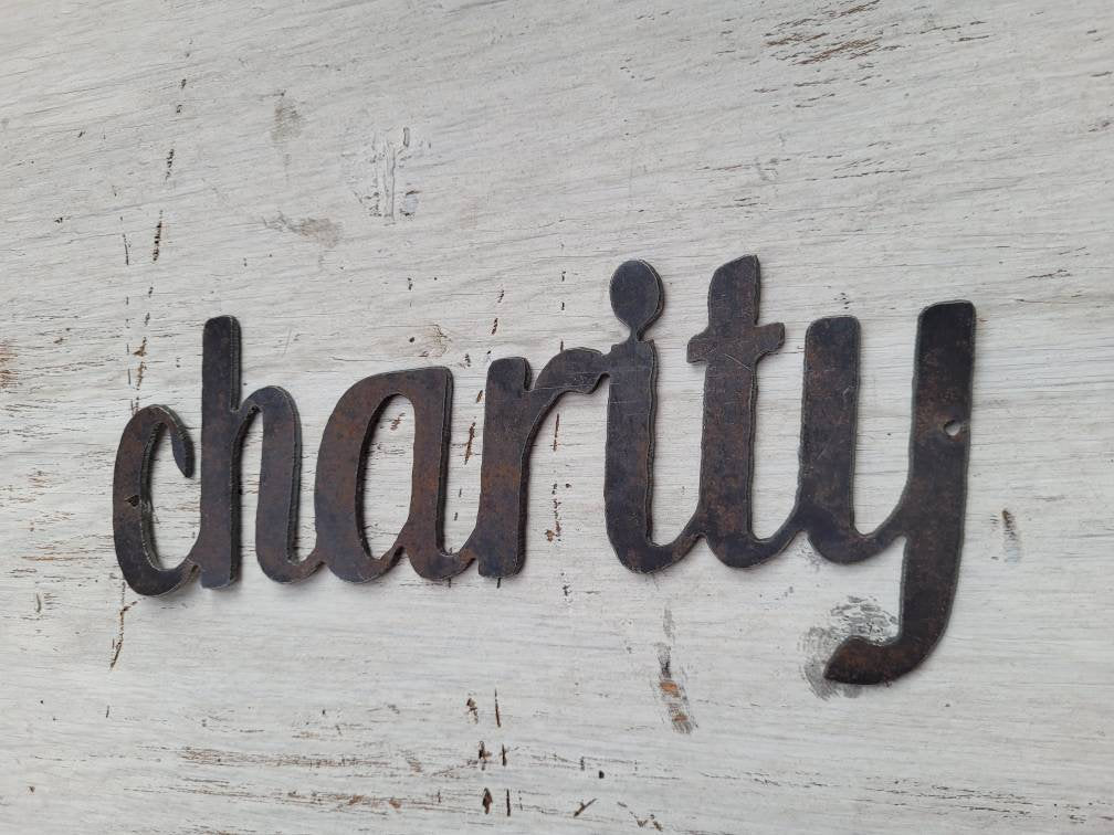CHARITY Metal Wall Art Word Quote | PICK Your COLOR | Craft Supplies | FleurdelisJunkie