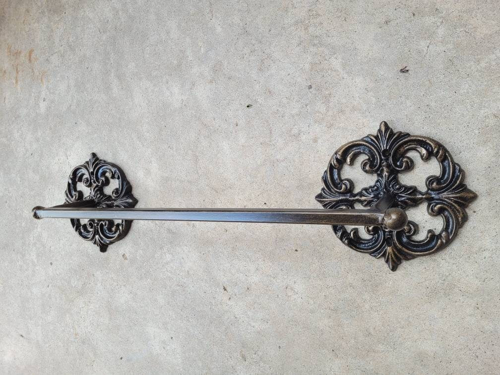 Metal Towel Bar for Bathrooom, PICK YOUR COLOR. Iron Towel Holder for Bath | Fleur de Lis Towel Rod