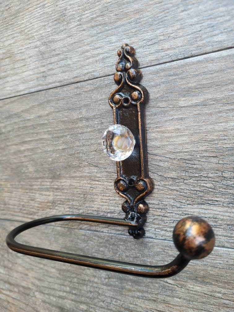 Toilet Paper Holder with Crystal Look Vintage Style Doorknob, PICK your COLOR, French Country, Tuscan, Rustic Decor, TP Holder, Euro style