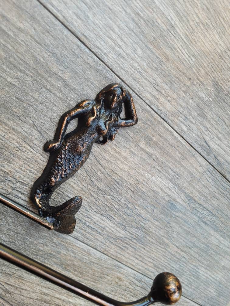 Mermaid Toilet Paper Holder, TP Holder, Toilet Tissue Holder, Nature, Wall Hook, Beach Cottage, Lake house bathroom decor, Bath fixture