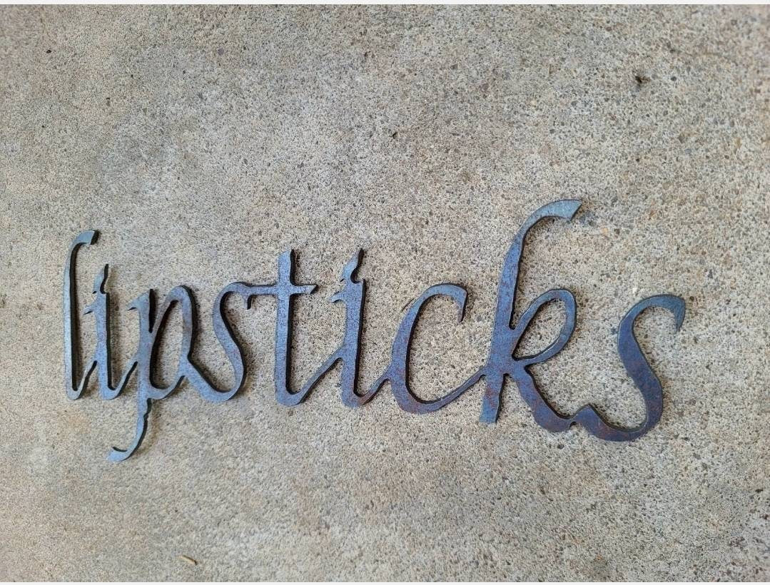 LIPSTICKS Metal Wall Art Word Quote | PICK Your COLOR | Craft Supplies | Vanity decor | Dresser Makeup organization | FleurdelisJunkie
