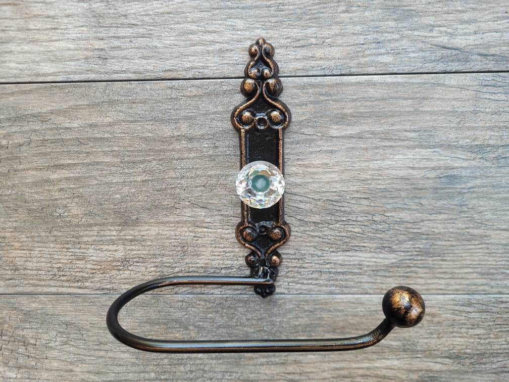 Toilet Paper Holder with Crystal Look Vintage Style Doorknob, PICK your COLOR, French Country, Tuscan, Rustic Decor, TP Holder, Euro style