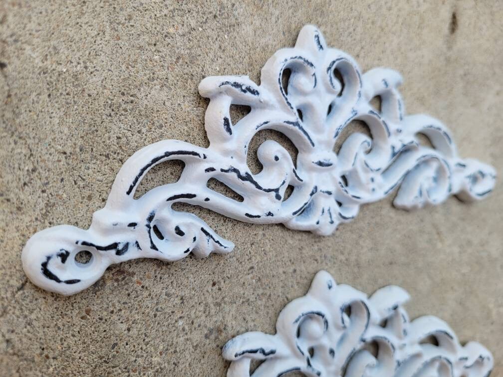 TWO Cast Iron Scroll Toppers | PICK Your COLOR | Cabinet Hardware | Wall Plaques | Tuscan | Kitchen | Pediment | Bathroom