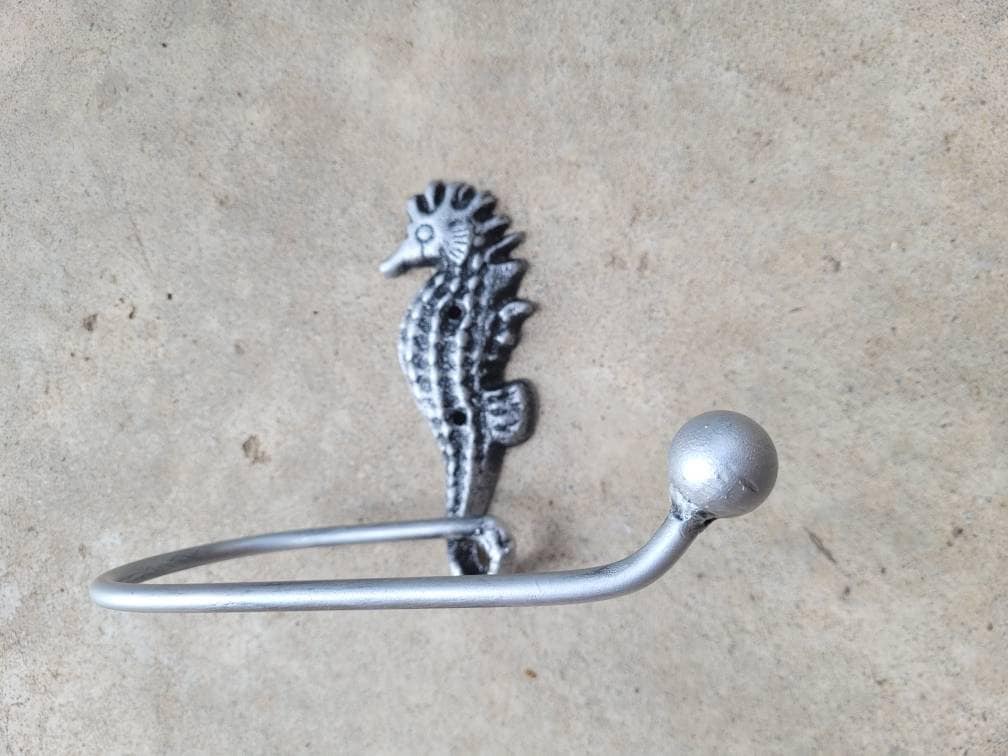 Seahorse Toilet Paper Holder, TP Holder, Toilet Tissue Holder, silver Wall Hook, Beach Cottage, Lake house bathroom decor, Bath fixture