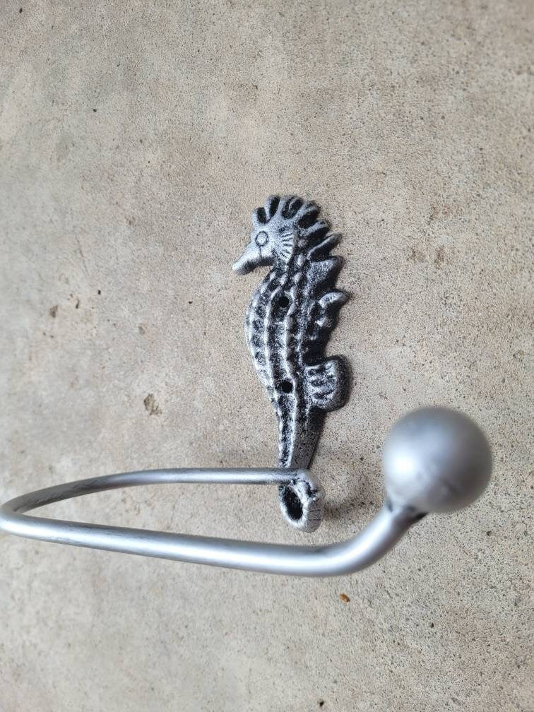 Seahorse Toilet Paper Holder, TP Holder, Toilet Tissue Holder, silver Wall Hook, Beach Cottage, Lake house bathroom decor, Bath fixture