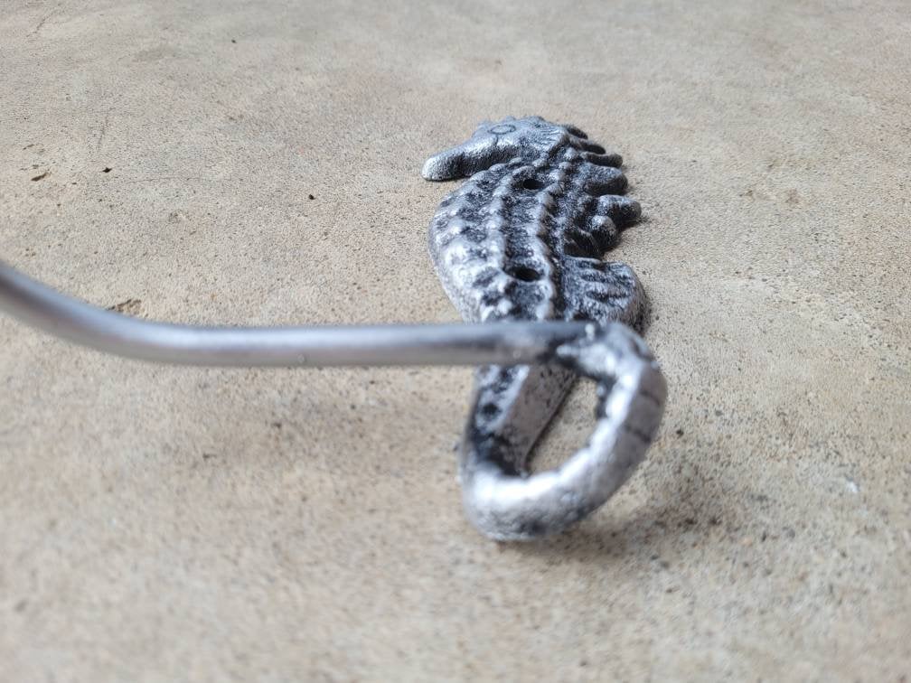 Seahorse Toilet Paper Holder, TP Holder, Toilet Tissue Holder, silver Wall Hook, Beach Cottage, Lake house bathroom decor, Bath fixture