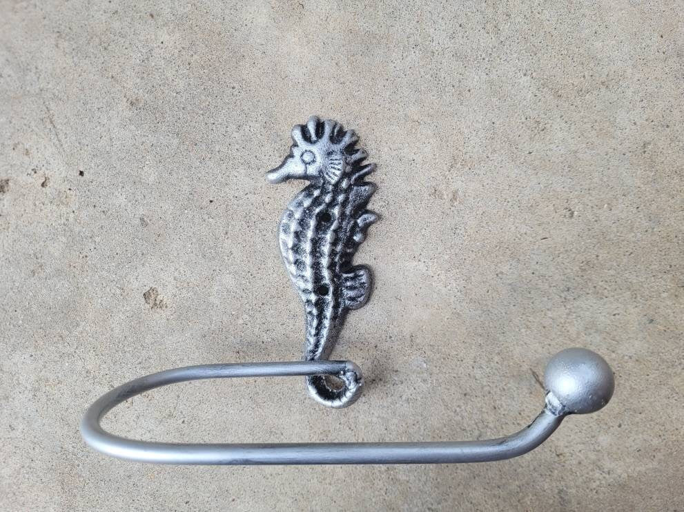 Seahorse Toilet Paper Holder, TP Holder, Toilet Tissue Holder, silver Wall Hook, Beach Cottage, Lake house bathroom decor, Bath fixture