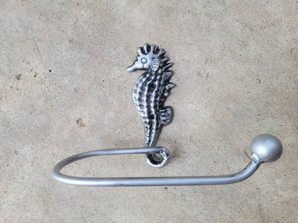 Seahorse Toilet Paper Holder, TP Holder, Toilet Tissue Holder, silver Wall Hook, Beach Cottage, Lake house bathroom decor, Bath fixture