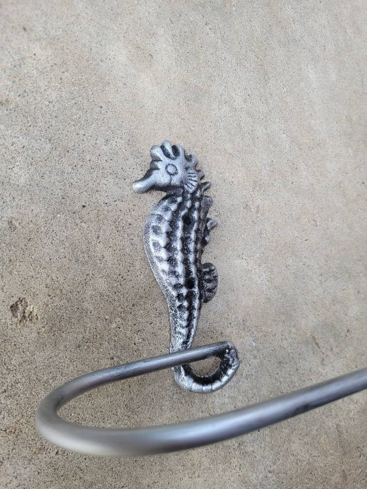 Seahorse Toilet Paper Holder, TP Holder, Toilet Tissue Holder, silver Wall Hook, Beach Cottage, Lake house bathroom decor, Bath fixture