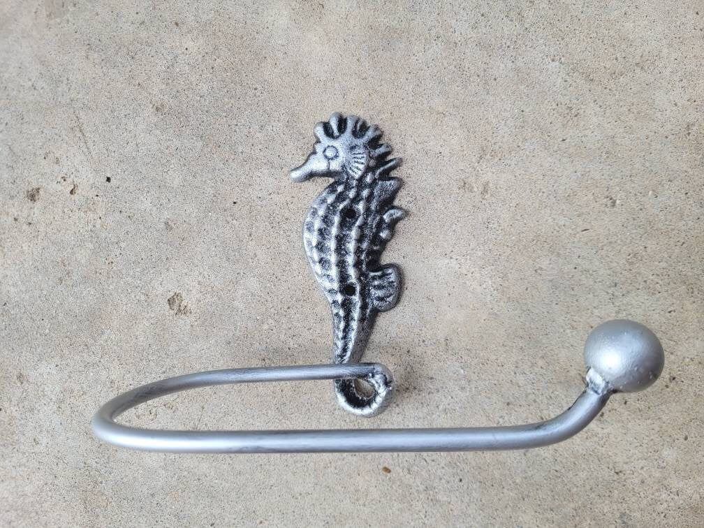 Seahorse Toilet Paper Holder, TP Holder, Toilet Tissue Holder, silver Wall Hook, Beach Cottage, Lake house bathroom decor, Bath fixture