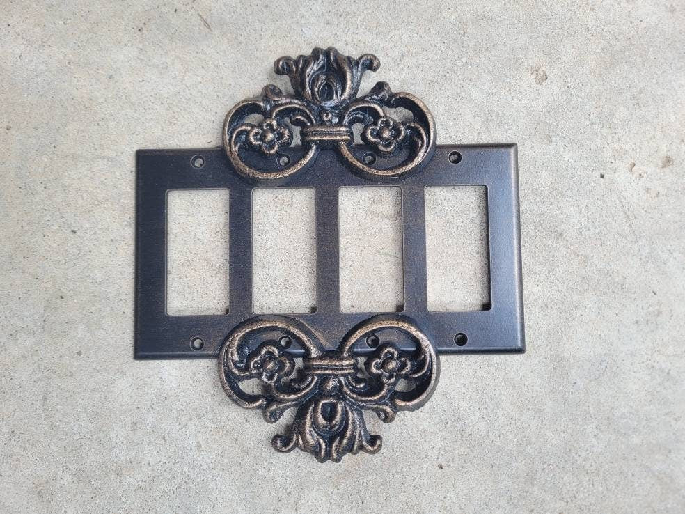 Quad Rocker Plate Cover - PICK YOUR COLOR - 4 gang rocker - Old world, tuscan, quadruple rocker cover, Four rocker plate, light switch plate