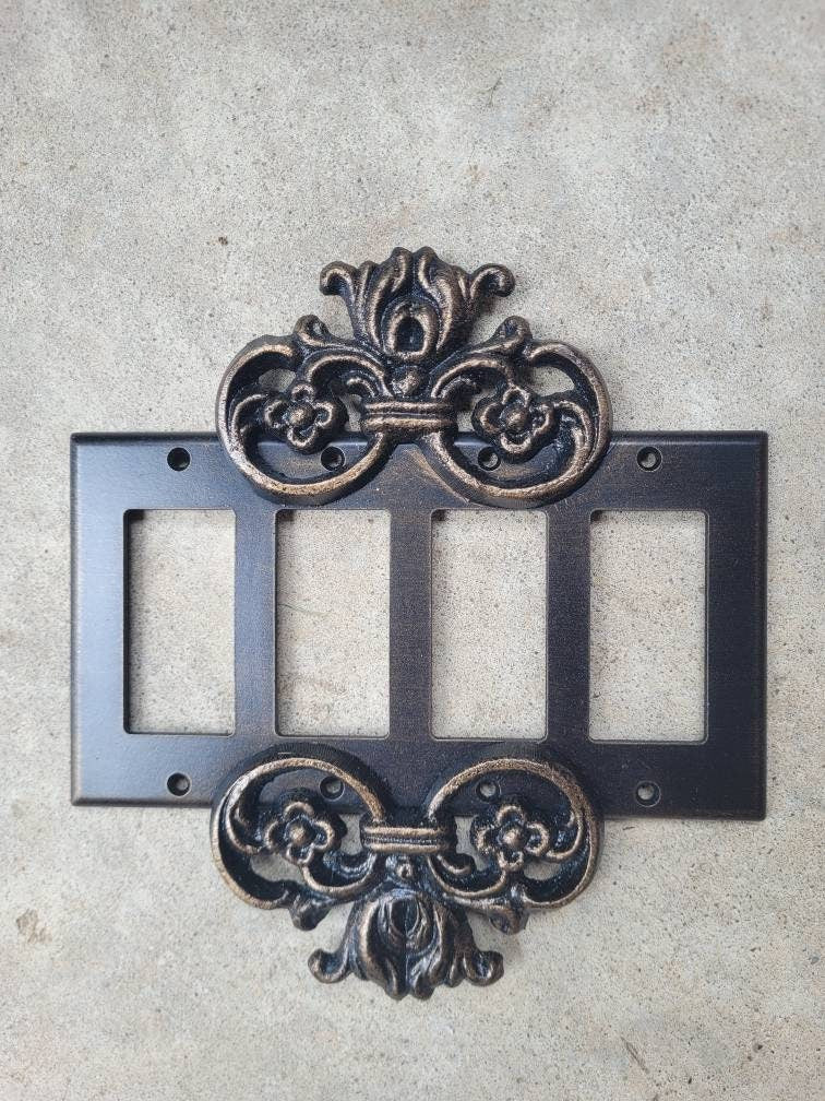Quad Rocker Plate Cover - PICK YOUR COLOR - 4 gang rocker - Old world, tuscan, quadruple rocker cover, Four rocker plate, light switch plate