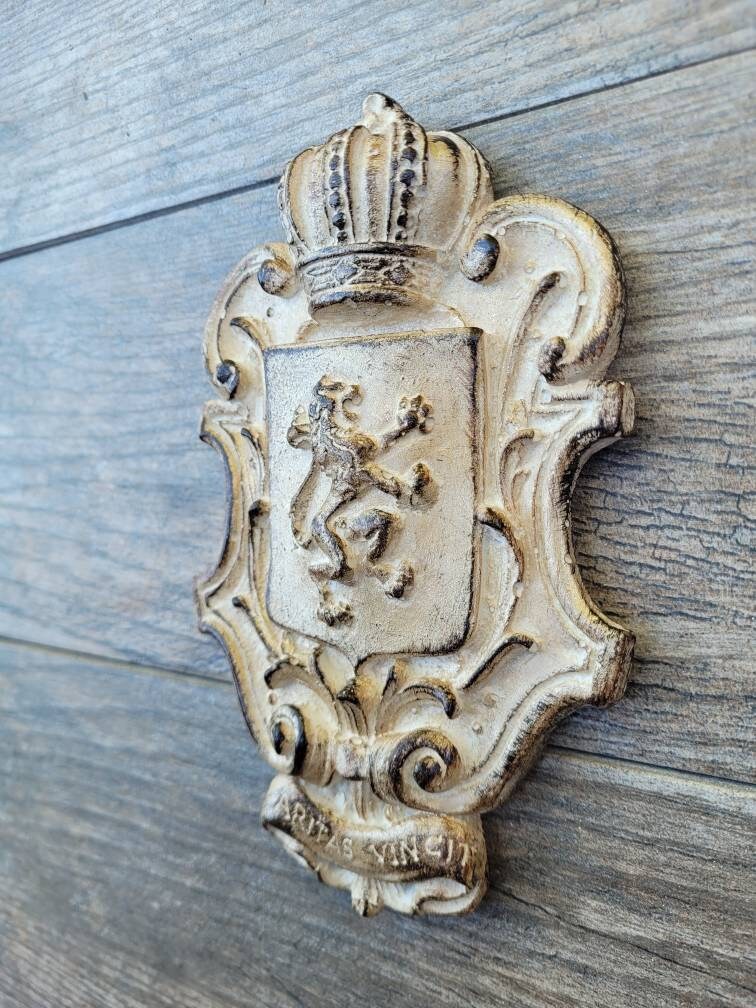 Lion Shield Wall Plaque | PICK YOUR COLOR | Wall Decor | Medieval | Old World | Hand painted | handmade | Fleurdelisjunkie |