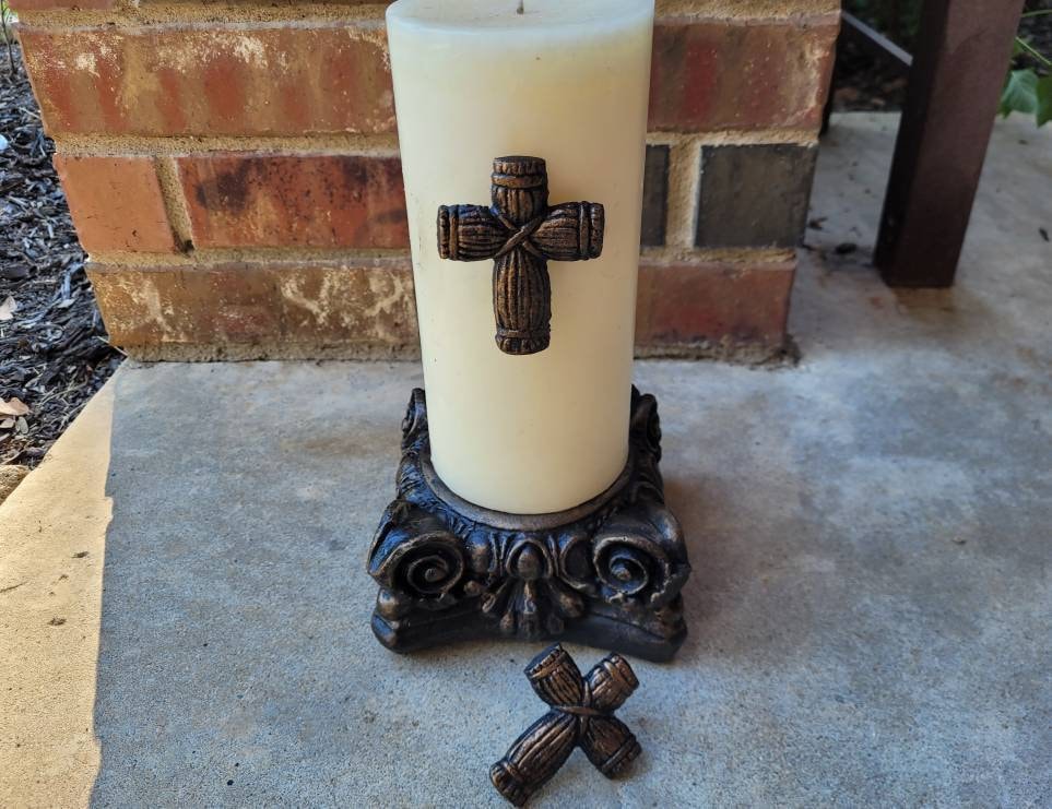TWO Cross Candle Pins | PICK your COLOR | Tuscan Decor | Crosses for Candles | baptism Wedding| FleurDeLisJunkie | Pillar Candle decor