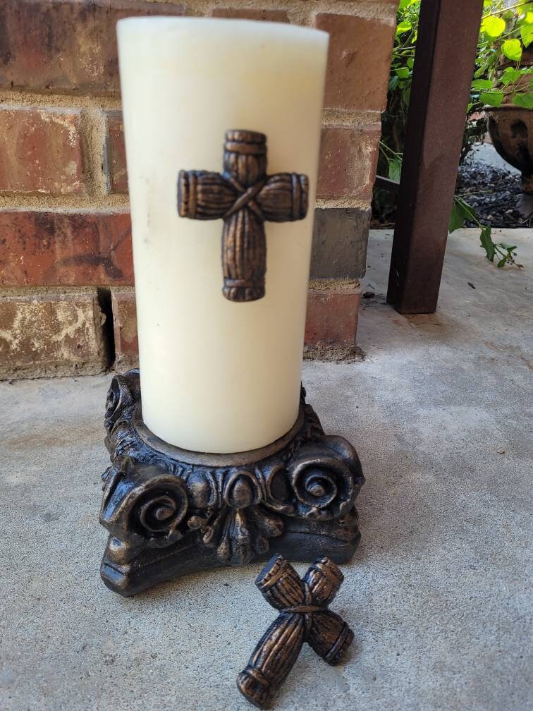 TWO Cross Candle Pins | PICK your COLOR | Tuscan Decor | Crosses for Candles | baptism Wedding| FleurDeLisJunkie | Pillar Candle decor