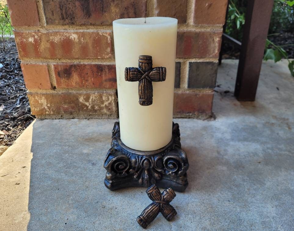 TWO Cross Candle Pins | PICK your COLOR | Tuscan Decor | Crosses for Candles | baptism Wedding| FleurDeLisJunkie | Pillar Candle decor